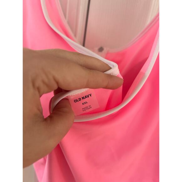 NWT Old Navy Hot Pink Neon White Trim Front Zip One Piece Swimsuit - Picture 3 of 6